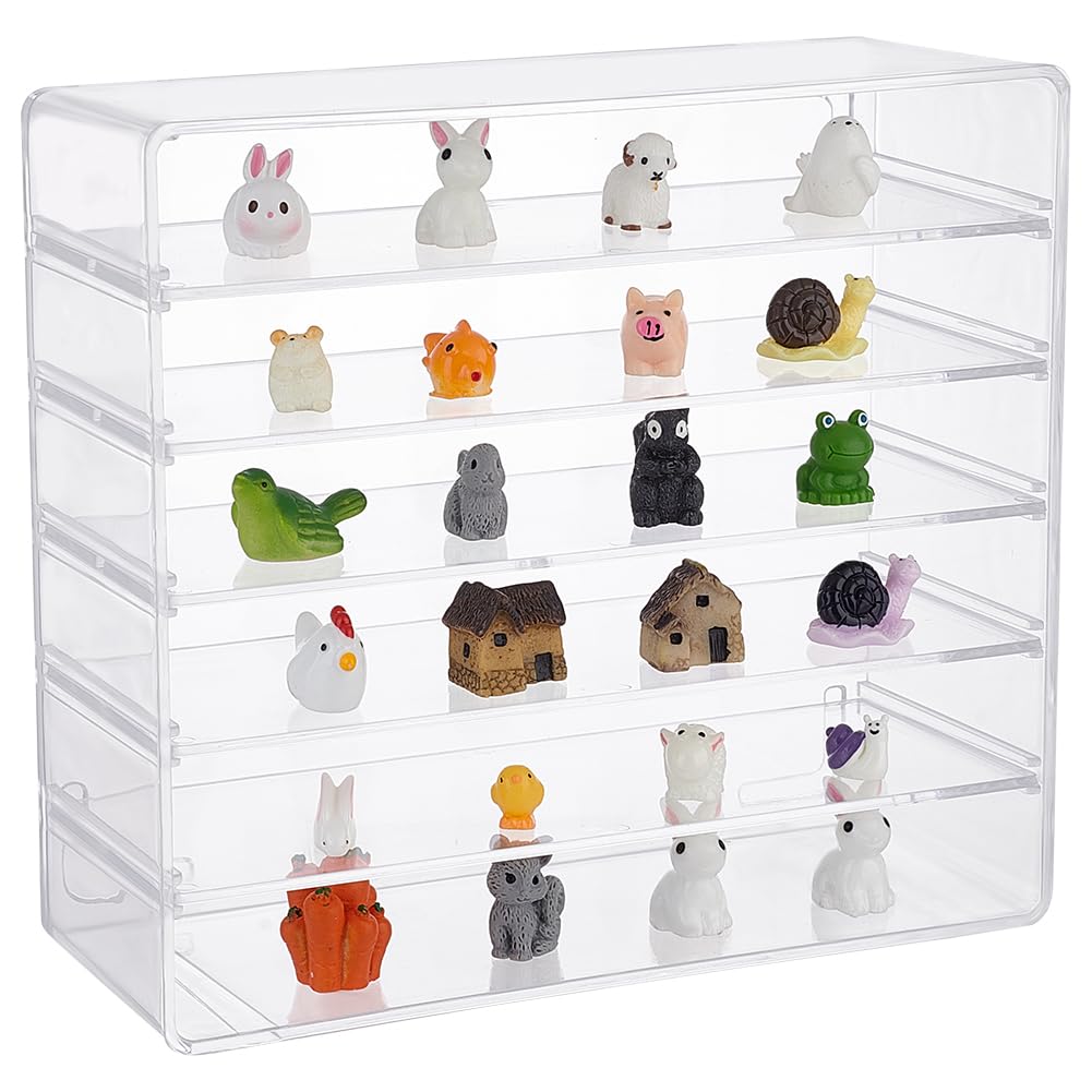 OLYCRAFT 6 Grids Acrylic Display Case Detachable Clear Acrylic Organizer for Figures Dust-Proof Collectibles Action Figure Storage Case for Mini Figures Rock Stone Collections - 19x9x17cm