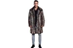 UMREN Men's Luxury Faux Fur Coat Jacket Winter Warm Long Coats Overwear Outwear