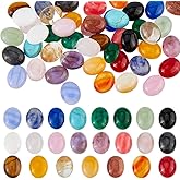 SUPERFINDINGS 46Pcs 23 Styles Gemstone Cabochons 10.5x8.5mm Oval Flatback Natural Cabochon Natural Synthetic Stone Gems Quartz Chakra Crystal Stone Pieces for Earring Bracelet Necklace Jewelry Making