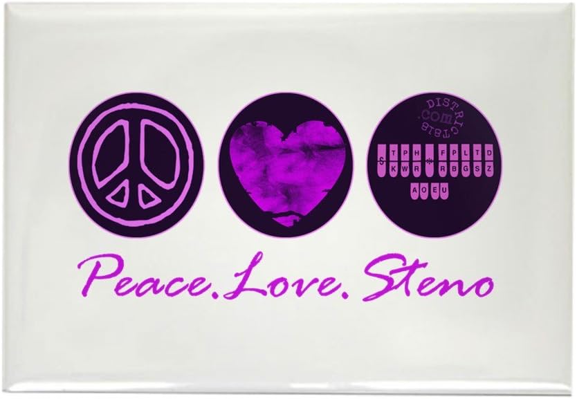 CafePress PEACE LOVE STENO Rectangle Magnet, 2"x3" Refrigerator Magnet