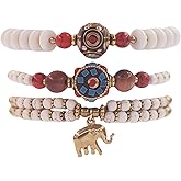 Petite Adjustable Boho Bracelet for Small Wrists 6-7.5 Inch - Handmade Nepalese Buddhist Prayer Bracelet with Elephant Charm, Brass Bell, Turquoise Stone & Tibetan Mantra Beads, Spiritual Lucky Gift