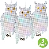 Livin' Well Bird Repellent Reflective Owl Decoy - Bird Deterrent, Woodpecker Deterrent, Owl Scarecrow and Fake Owl Bird Repellent Devices to Scare Birds Away (3 Pk)