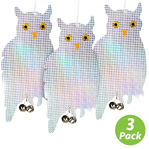 Livin' Well Bird Repellent Reflective Owl Decoy - Bird Deterrent, Woodpecker Deterrent, Owl Scarecrow and Fake Owl Bird Repellent Devices to Scare Birds Away (3 Pk)