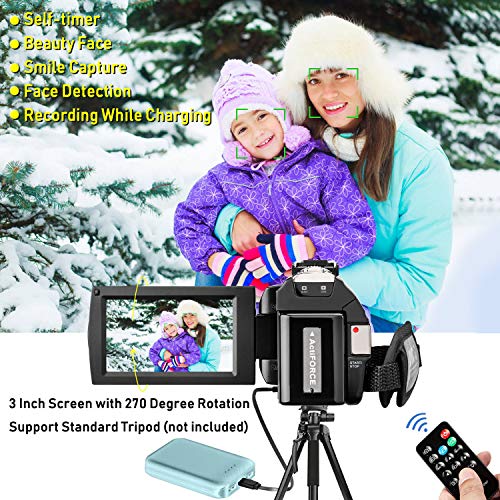 Video Camera Camcorder with Microphone, Aasonida YouTube Vlogging Camera FHD 1080P 30FPS 24MP 16X Digital Zoom,Digital Camera Webcam Recorder with Remote Control, 3" 270° Rotation Screen,2 Batteries - Thumbnail 5
