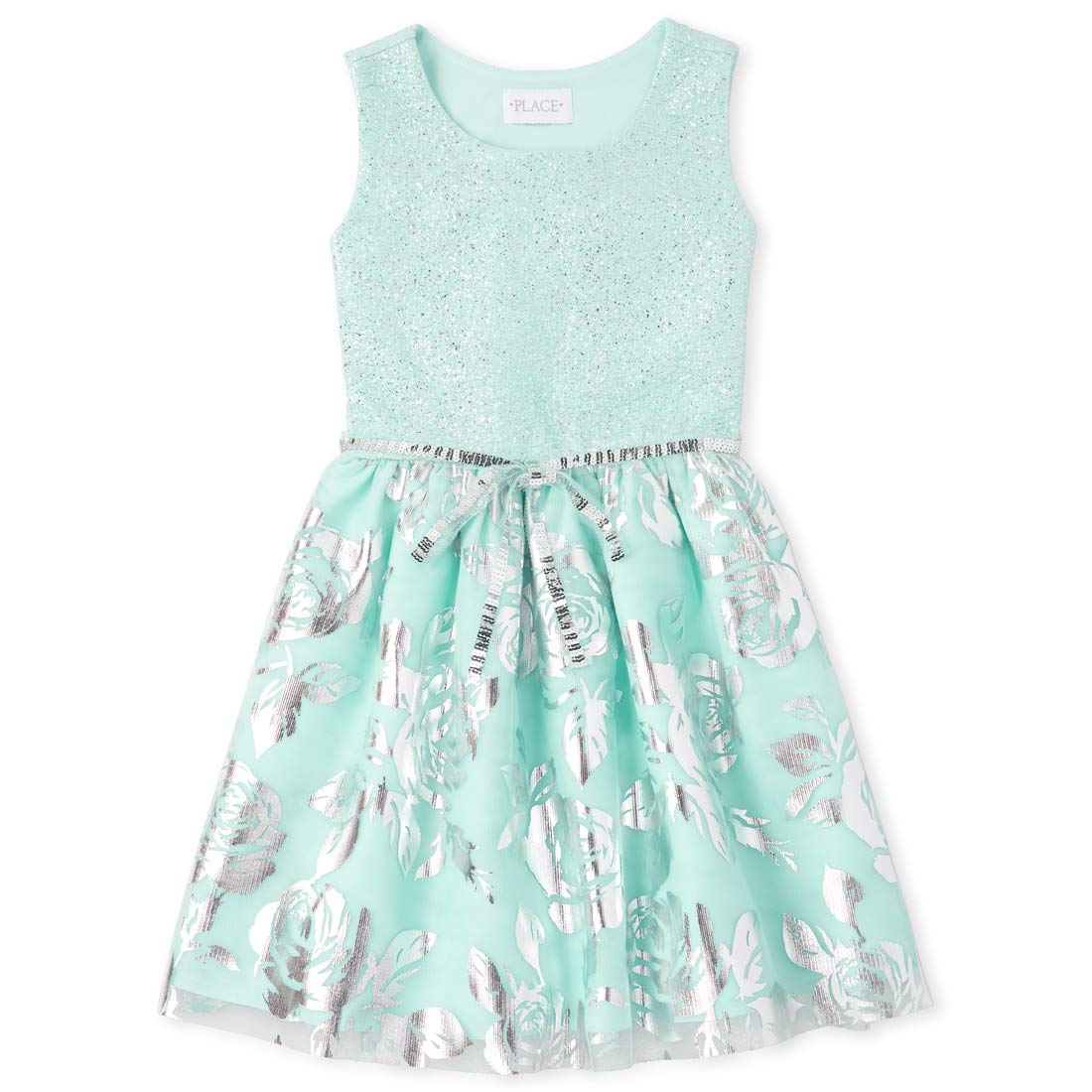 Buy The Children's Place Girls Round Neck Shimmer Flared Dress (Blue_5