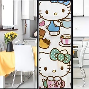 KRISMARIO Hello Kitty & Lots of Drinks and Food Glass Stickers for UV Rejection Heat Control Energy Saving Privacy Window Film for Home Living, Room,Bedroom,Bathroom, Office, Hotel, etc.