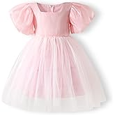Tutu.kk Toddler Girls Tulle Dress Puff Short Sleeve Square Neck Flower Girl Dress for Birthday Party