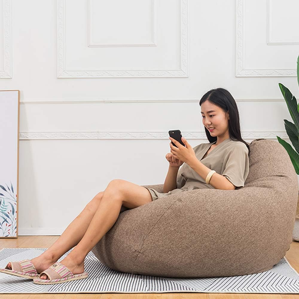 Bean Bag Chair Cover, Large Washable Memory Foam Furniture Bean Bag with Wash Bag, Without Bean Filling, 100% Cotton Canvas, Double Stitched, Durable Zipper, for Kids and Adults,Brown,8090CM