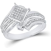 Sonia Jewels Solid 925 Sterling Silver Real Natural Diamond Offset Square Anniversary Ring for Women 1/4 Carat (.25 Cttw)