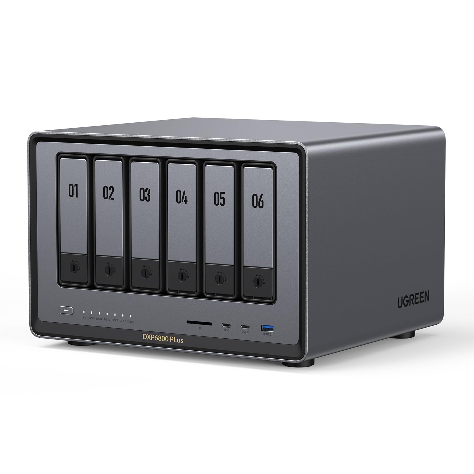 UGREEN NASync DXP6800 Plus 6-Bay NAS Server, Intel i3-1215U 6-Kern, 8GB DDR5, eingebaute 128GB SSD, 2,5GbE & 10GbE LAN, 2×M.2 NVMe, 4K HDMI, Kompatibel mit Drittanbieter HDD/SSD (Diskless)