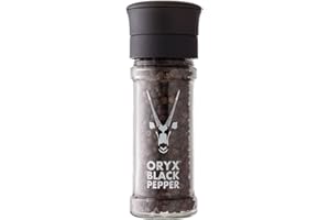ORYX DESERT SALT Oryx Black Pepper Grinder - 1.26oz - Manual Refillable Grinder with Premium Whole Black Peppercorns from Madagascar - Perfect for Home Cooking & Gourmet Meals - refillable reusable +20x grinder head