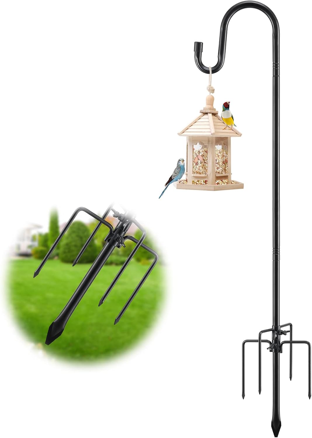 Outdoor Shepherd's Hooks - Bird Feeder Pole Hanger - 62 Inch Heavy-Duty Shepherds Hooks for Outdoor Garden Decor,Adjustable 5 Prong Shepards Hook Hummingbird Feeder Stand for Hanging Birdfeeders,Wind Chime,Plant - Black