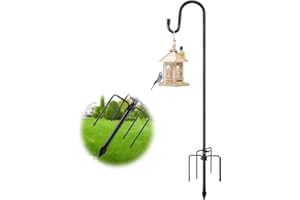 LAKEROD Hummingbird Feeder Pole - 62" Heavy Duty Bird Feeders Stand with Adjustable Anti-Tip Stake, Rustproof Shepards Hook with Hanger for Wind Chimes, Lanterns, Wreaths, Birdfeeders - Black