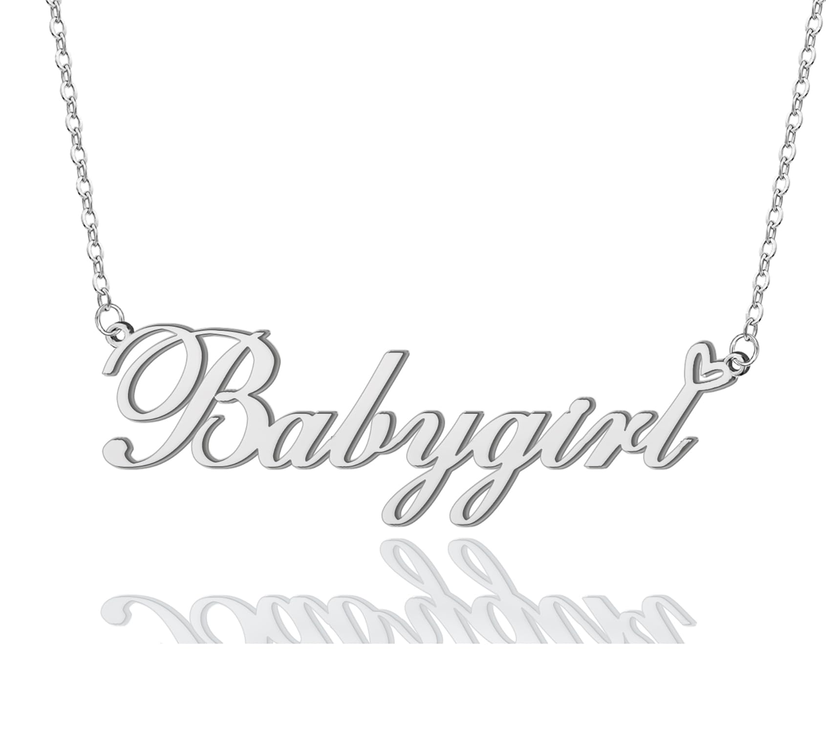 AOLO Heart Name Necklace Silver Stainless Steel