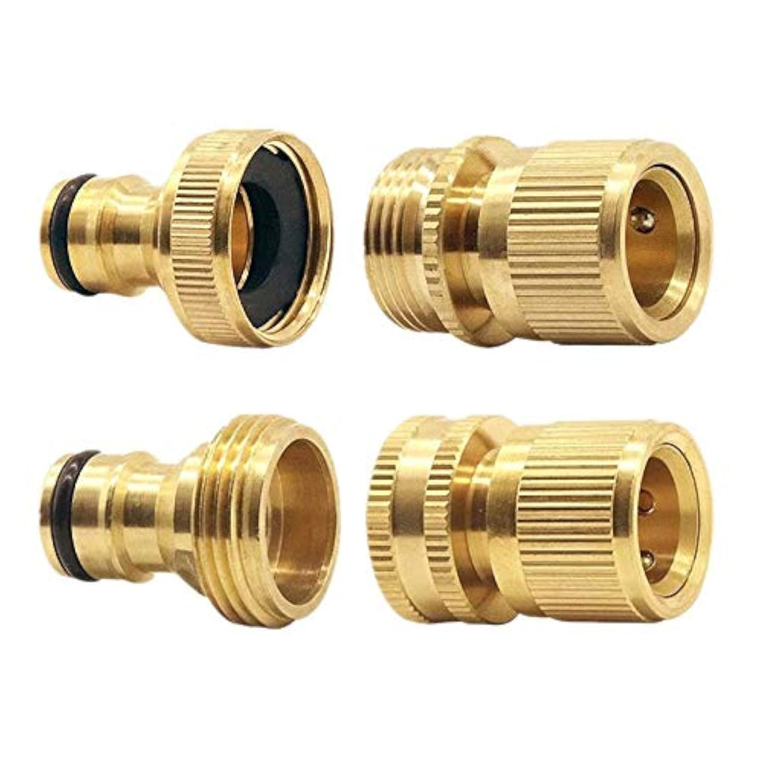 Shiwaki Brass Garden Hose Connector Kit, 3/4 inch Female Thread Tap Connector and Male Quick Connector Adapter (4-piece set)