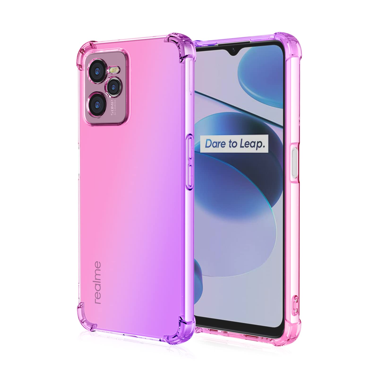 WEIOU Soft TPU Cover for Realme C35 4G (6.6") Case, Slim Fashion Non-Slip Flexible Protective Shock Absorption Gradient Transparent Phone Shell Bumper (Pink Purple)