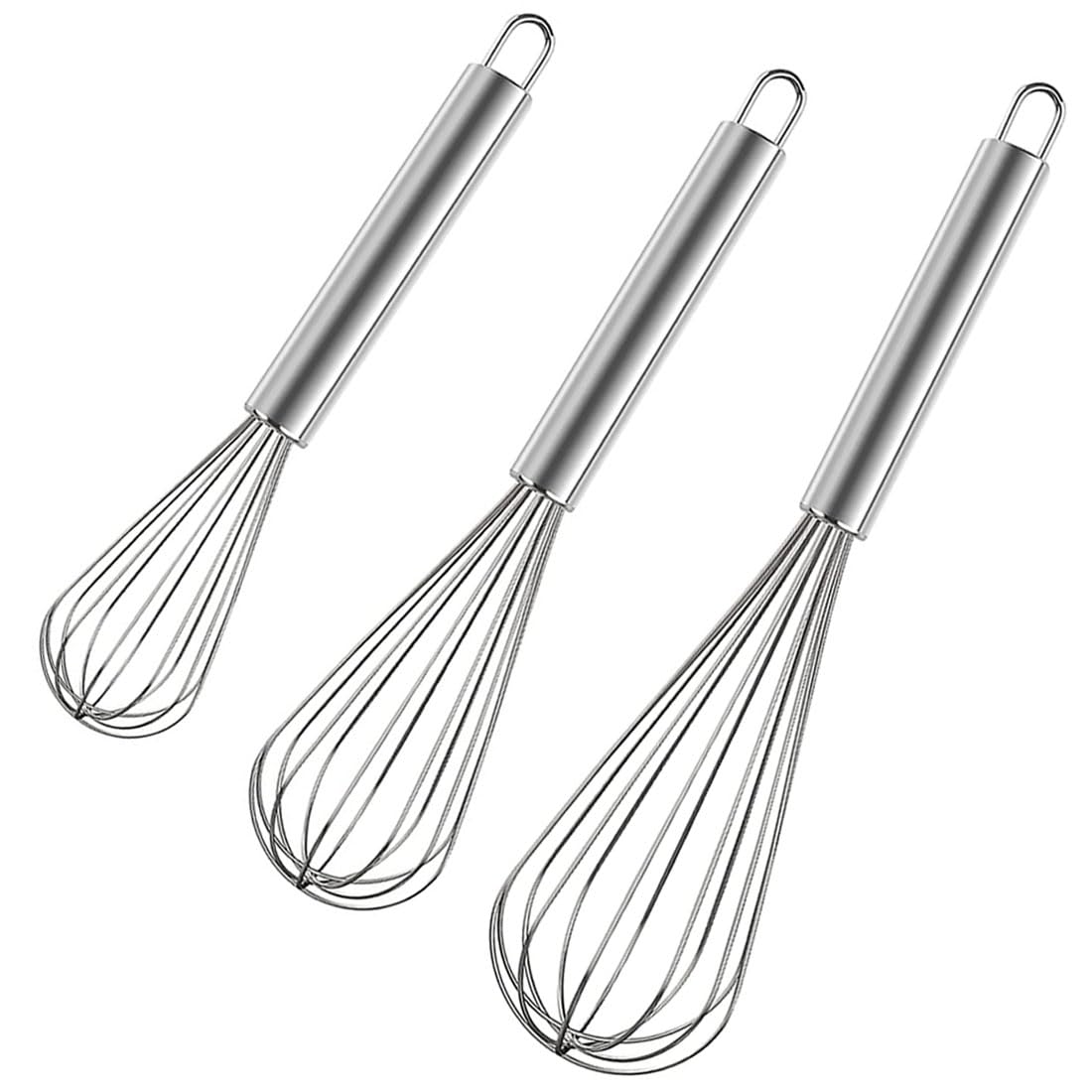Stainless Steel Whisk Set, 3 Packs Balloon Whisk for Cooking, Whisking, Blending (8",10",12")