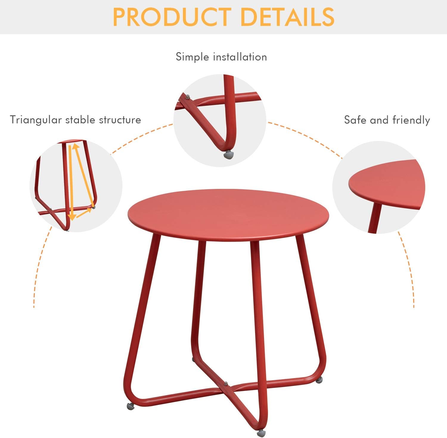 Grand patio Round Metal Side/End Table, Steel Patio Coffee Table for Bistro, Porch, Weather Resistant Outside Table Small (Red): Kitchen & Dining