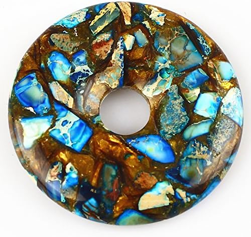 50mm Beautiful Gemstone Bronzite Blue Sea Sediment Jasper Donut Pendant Bead 1Pcs,DIY Jewelry Accessories For Necklace 2"
