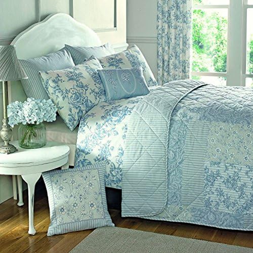 DnD 'Malton' Vintage Floral Face and Patchwork Reverse Duvet Cover Set, UK Super King, Blue