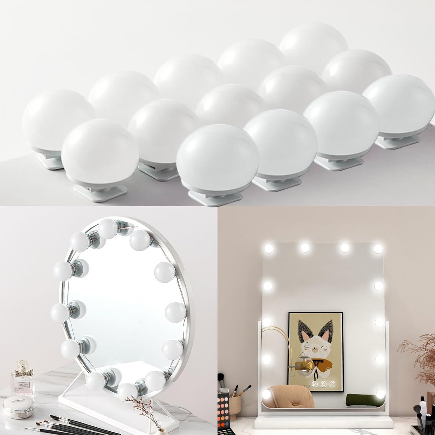 Qtuie LED Vanity Mirror Lights for Dressing Table 14 Dimmable Bulbs Stick on Hollywood Mirror Lights Adjustable Length Makeup Lights for Mirror Make Up Light for Bathroom Vanity Table Bedroom (14)