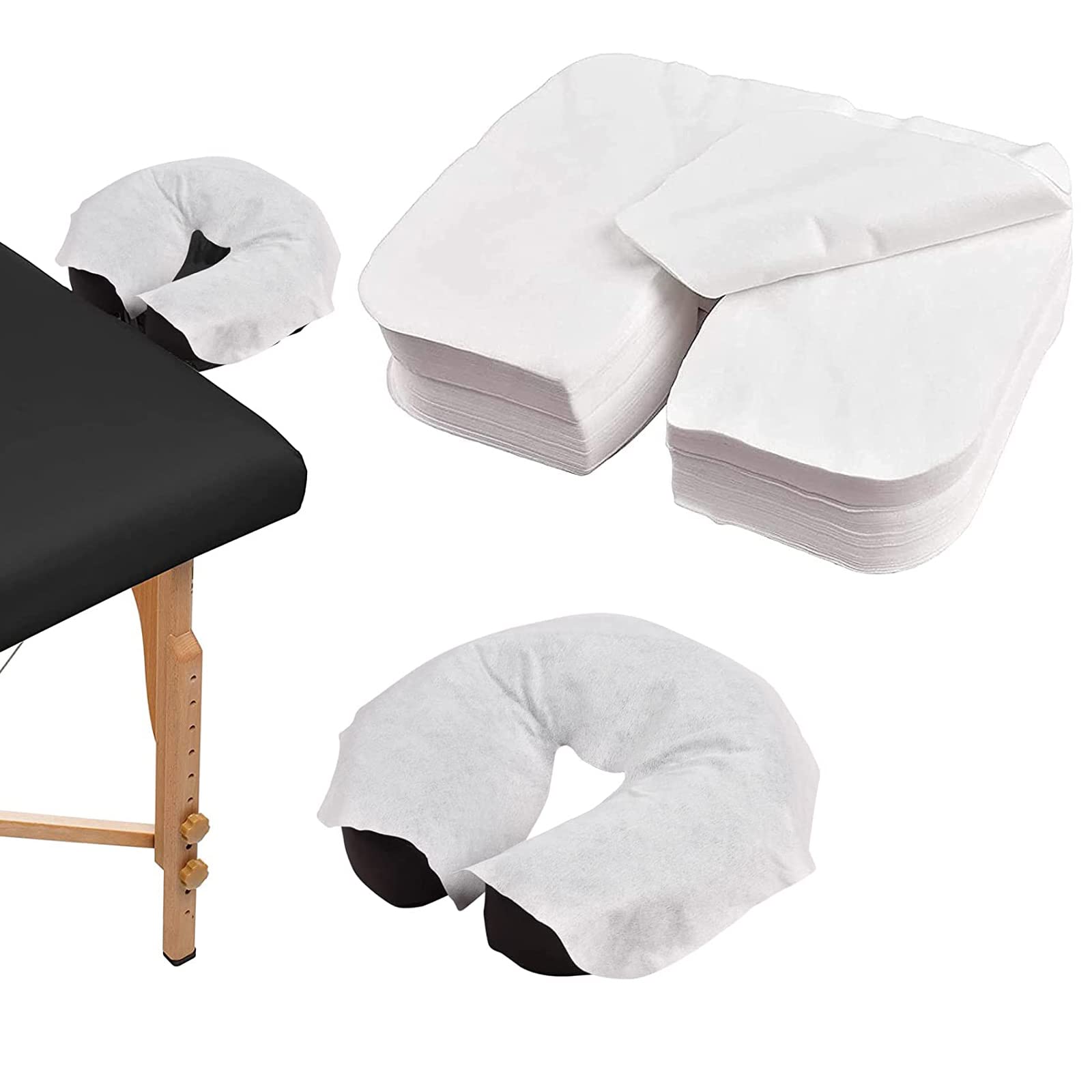 Kalolary Massage Bed Cover, 200 Count Ultra Soft Non-Sticking Flat Face Rest Cover White Headrest Covers for Massage Tables, Chairs and Spa Bed