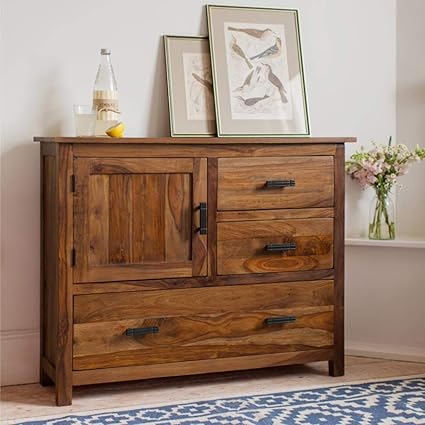 Unique Furniture Solid Wood Sideboard Cabinet With 3 Drawer And 1