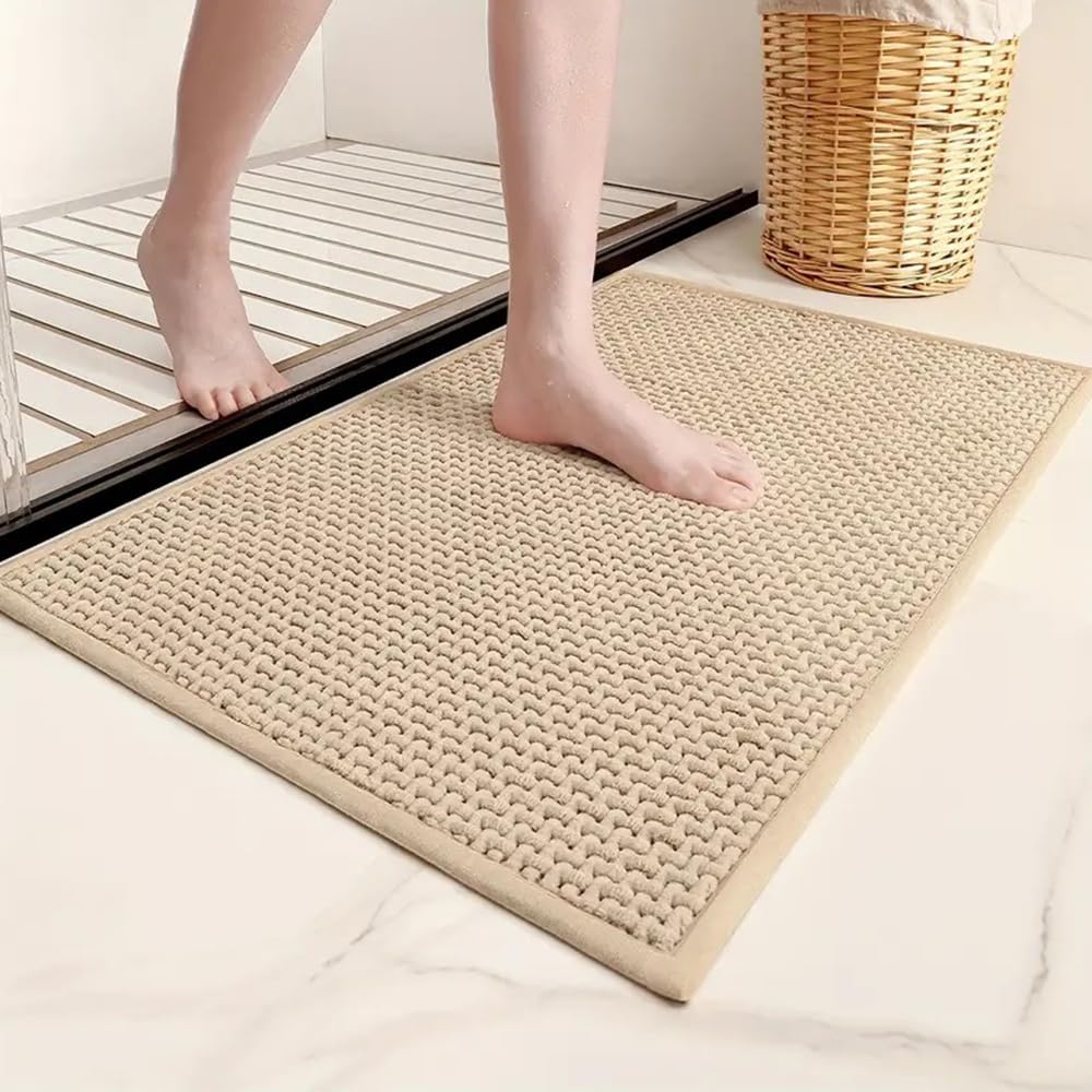 Photo 1 of MSRIBYIQ Bathroom Rug Mat, Chenille Bath Mat with Non Slip Rubber Backing Soft and Absorbent Quick-Dry Runner Rug for Bath Floor Tub and Shower Floor Beige 20"x47"