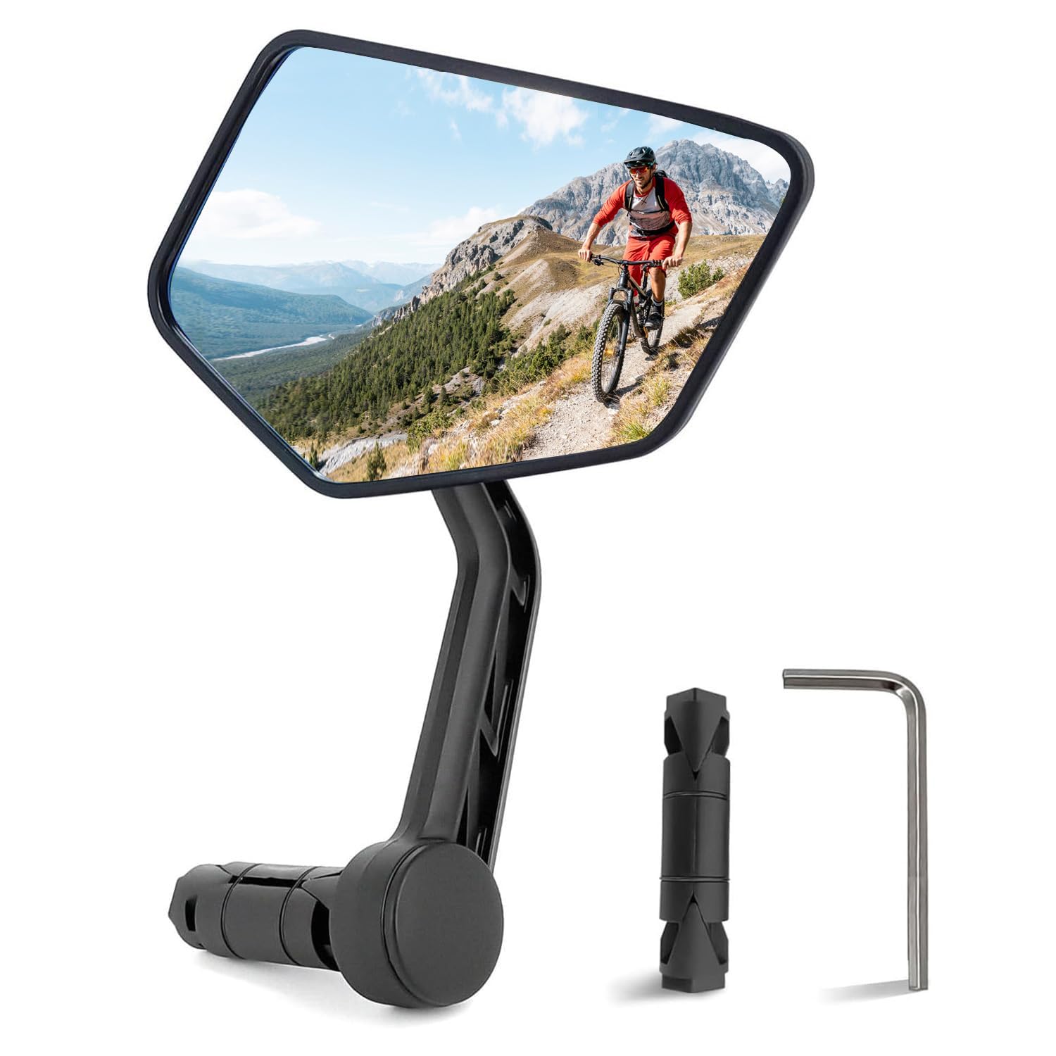 Arkham Bicycle Mirror, Impact-Resistant Glass HD Extra Large Mirror Lens, Bicycle Rearview Mirror for Right Handlebar 15-20mm, Universal for E-Bike, Mountain Bike