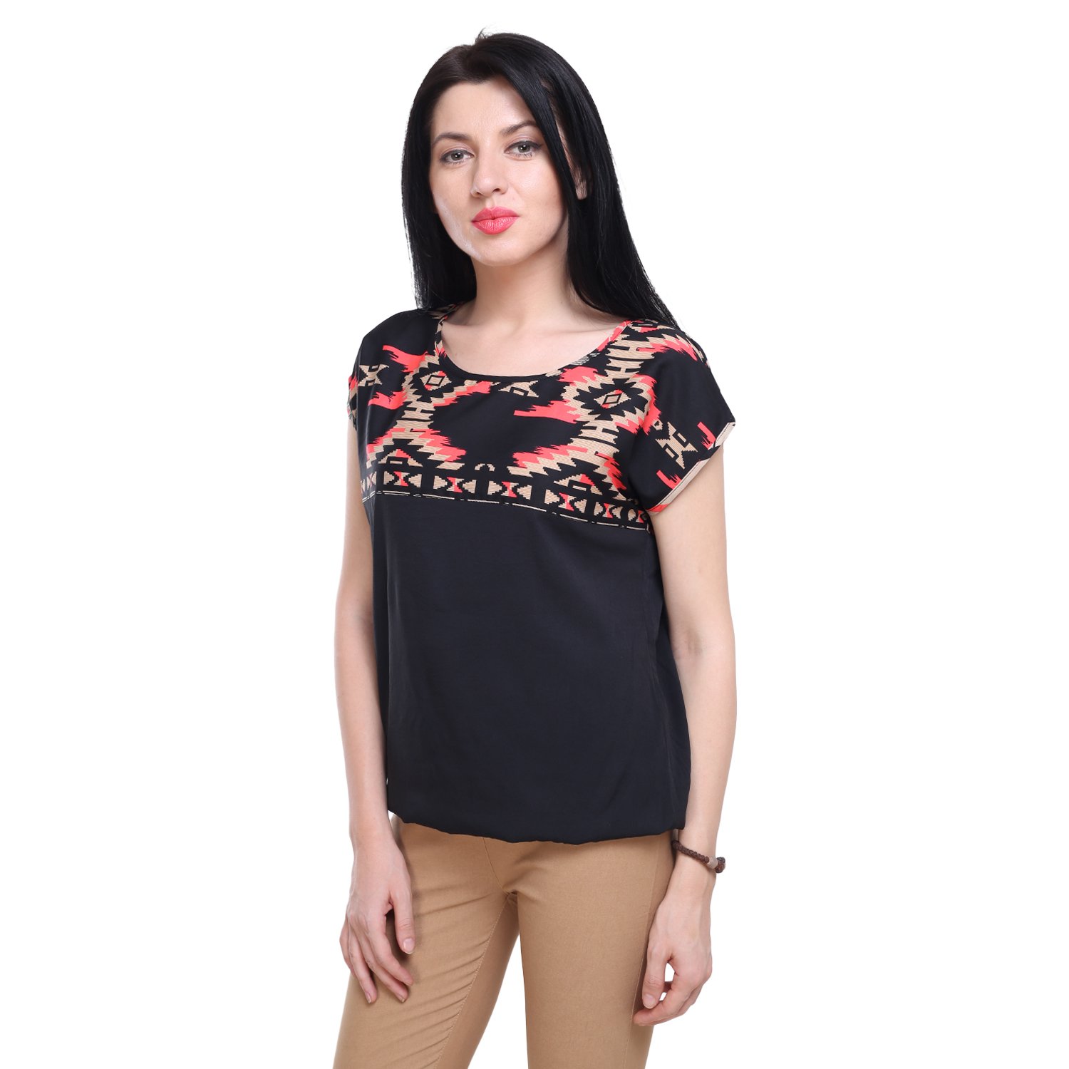 deewa black & red printed top