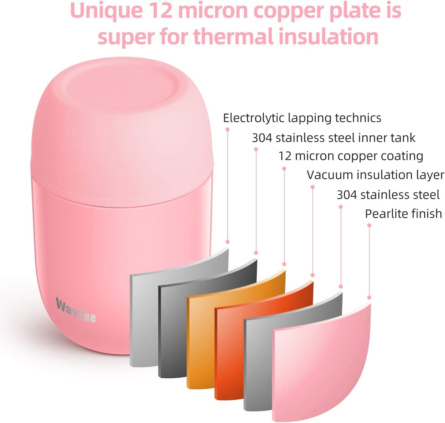 WayEee Food Flask, Food Flask for Hot Food Stainless Steel Food Jar with Folding Spoon-450ml (Pink), 450 ml - Image 4