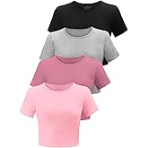 Kole Meego Cotton Workout Tops for Women Crop Tops Trendy Going Out Tops Gym High Neck Summer Shirts 4 Pack