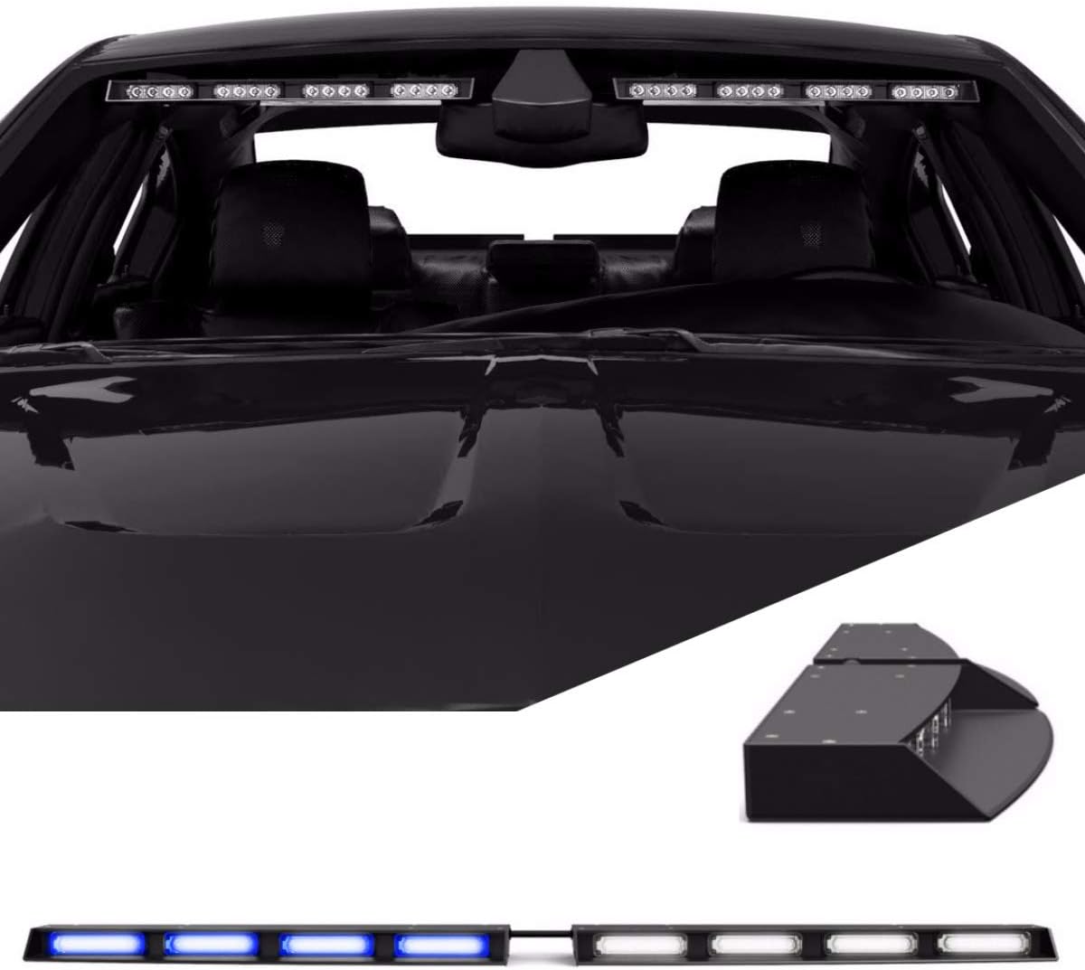 SpeedTech Lights Raptor-X TIR Upper Windshield Interior Split LED Strobe Visor Light Bar Emergency Lights for Vehicles and Police with Cigarette Lighter Plug Controller - Blue/Clear