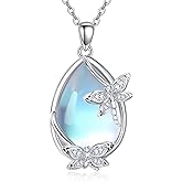 Moonstone Necklace for Women dragonfly Necklace 925 Sterling Silver Teardrop Moonstone Pendant Necklace Dragonfly Jewelry Gifts for Women