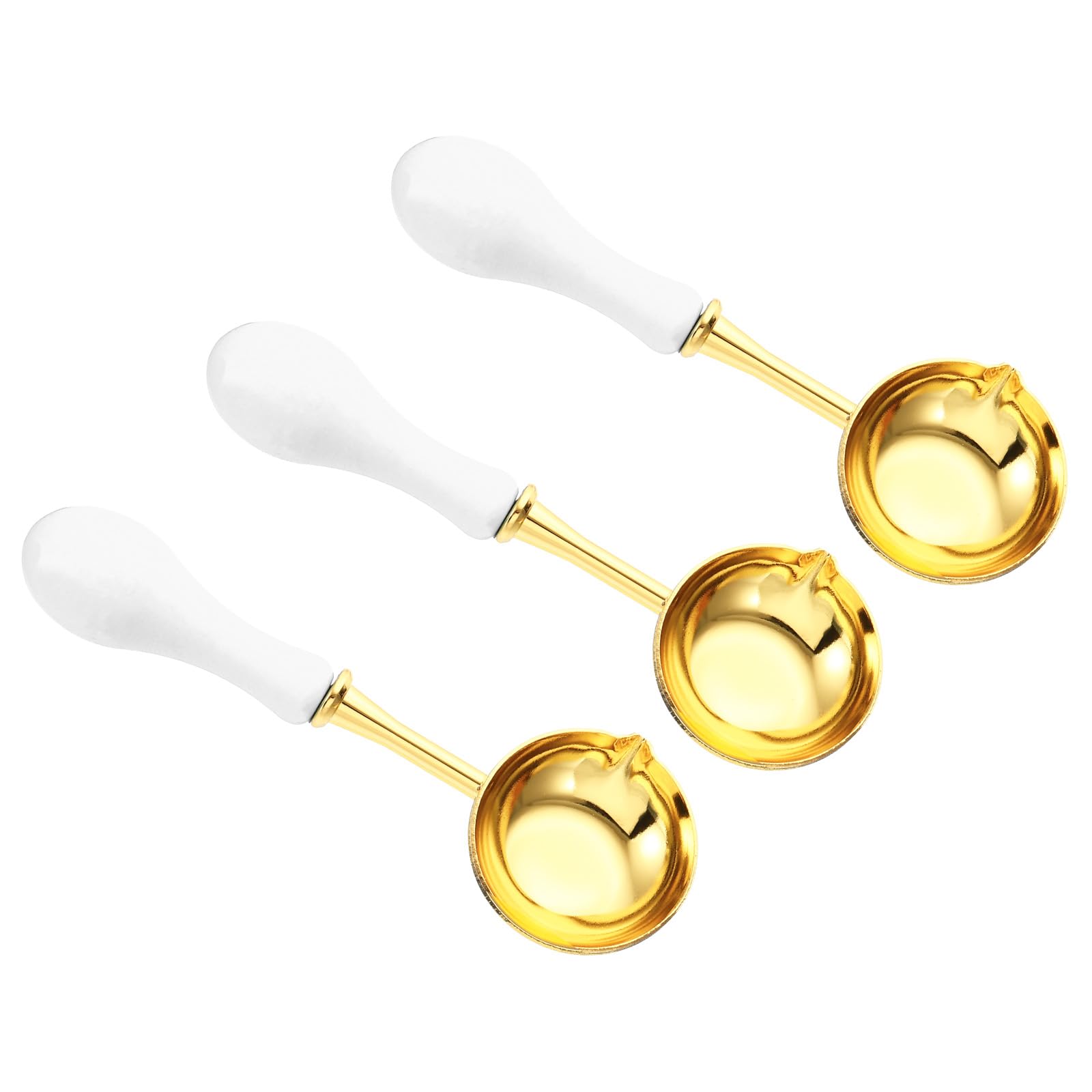 PATIKIL 4" Wax Seal Spoon, 3Pcs Wax Sealing Melting Spoon Brass Vintage Wooden Handle for Wax Seal Stamp Envelope Art Craft, White/Golden