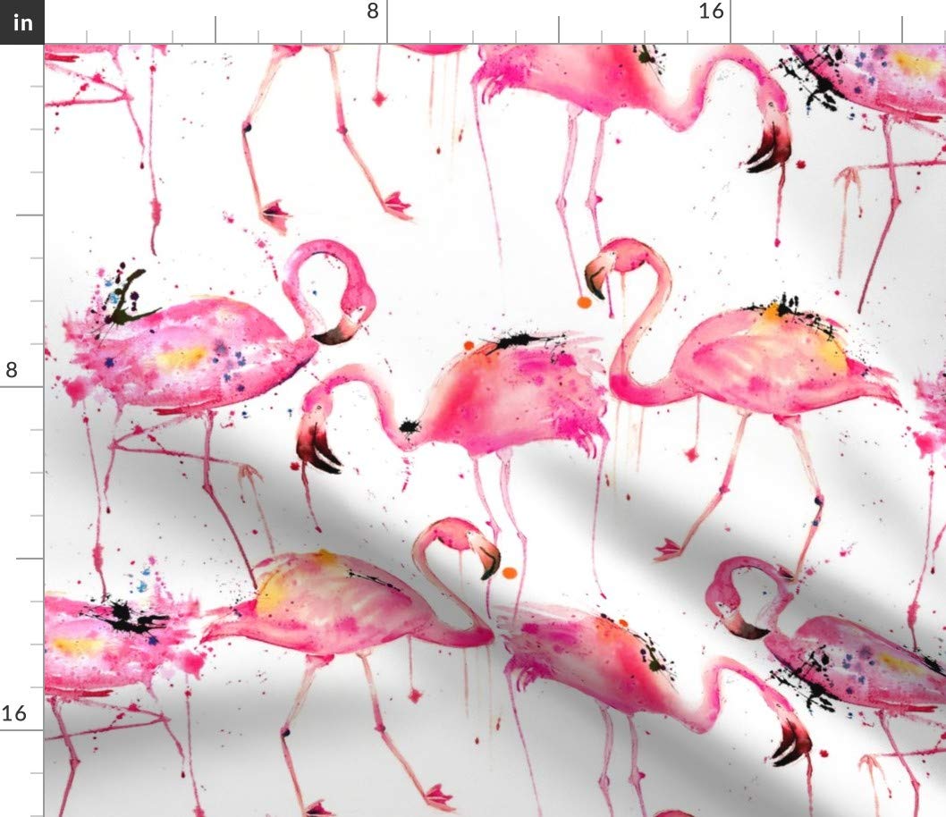 Spoonflower Fabric - Large Scale, Pink, Flamingos, Watercolor, Tropical, Bird, Animal, Printed on Cotton Poplin Fabric by The Yard - Sewing Shirting Quilting Dresses Apparel Crafts