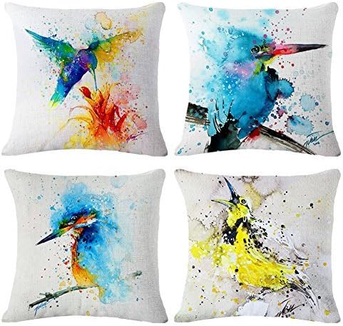 IFANER Throw Pillow Covers Decorative Pillowcases 18x18inch (4 Pieces Set) Pillow Cases Home Car Decorative (Oil Painting-Bird)