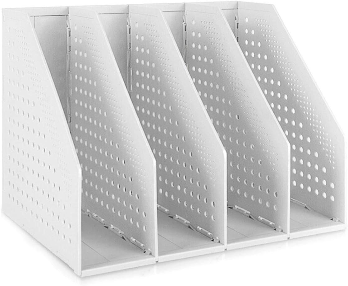 SAYEEC Collapsible Magazine Holder Desktop 4 Compartment Foldable File Organizer Stand Expandable File Divider Sorter Adjustable Office Home School Light Gray