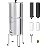 Waterdrop 1.5 Gallons Gravity-fed Water Filter System, NSF/ANSI 42&372 Standard, Stainless-Steel Travel System with 4 Filters, Metal Spigot and Stand, Reduces Up to 99% Chlorine-King Tank Series