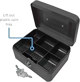 Cathedral Products Key Lockable Cash Box 6 Inch with Lift Out Tray Black view 3