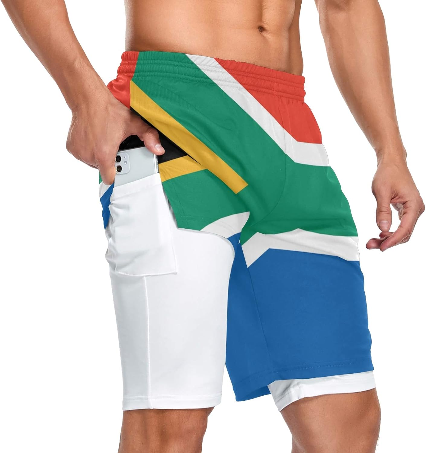 South Africa Flag Men's 2 in 1 Workout Running Athletic Shorts Sport