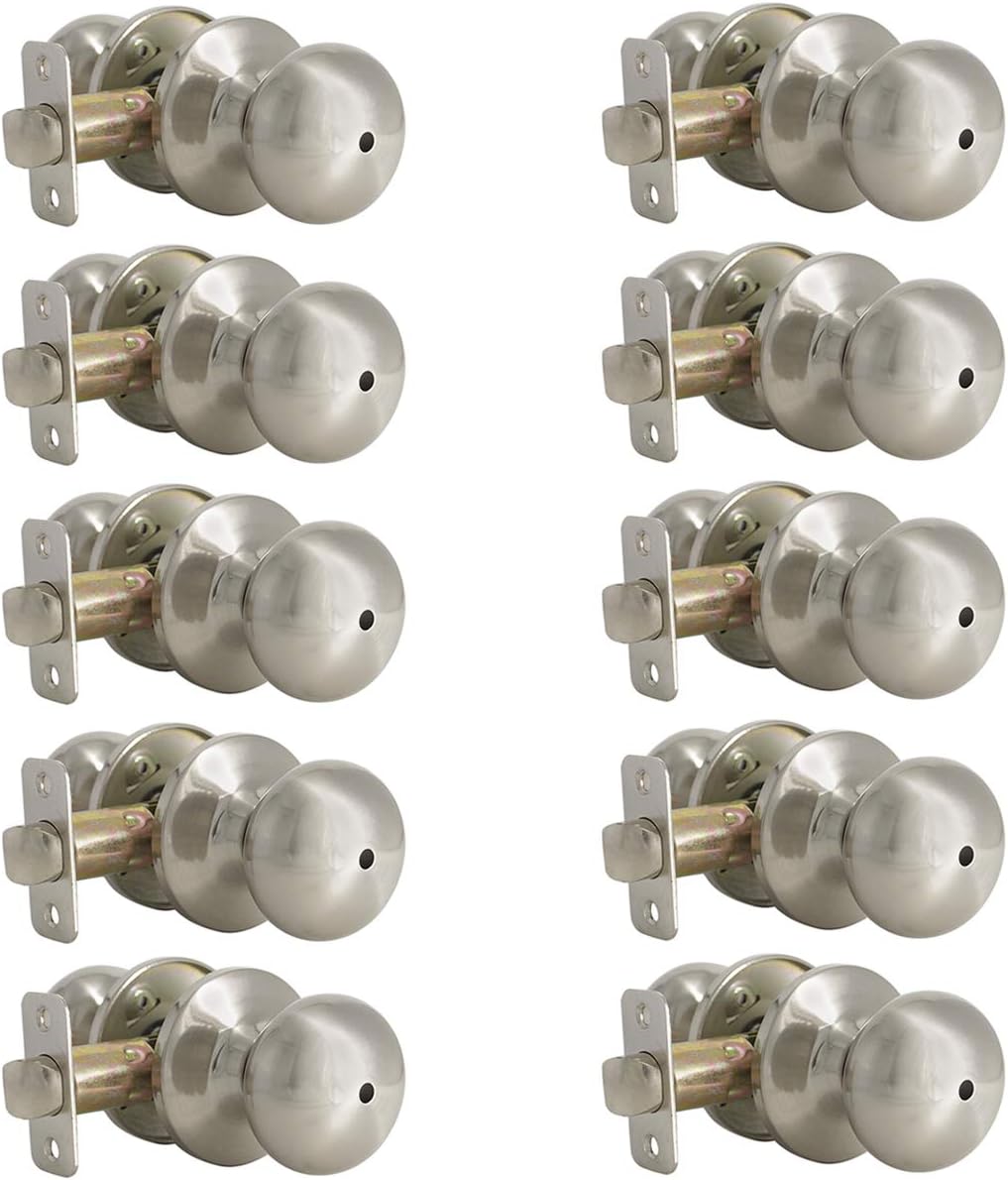 Probrico 10 Pack Satin Nickel Privacy Door Locksets, Stainless Steel