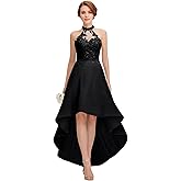 A-Line Bridesmaid Dresses for Women High-Low Prom Dresses Halter Lace Satin Formal Evening Party Dress Sleeveless