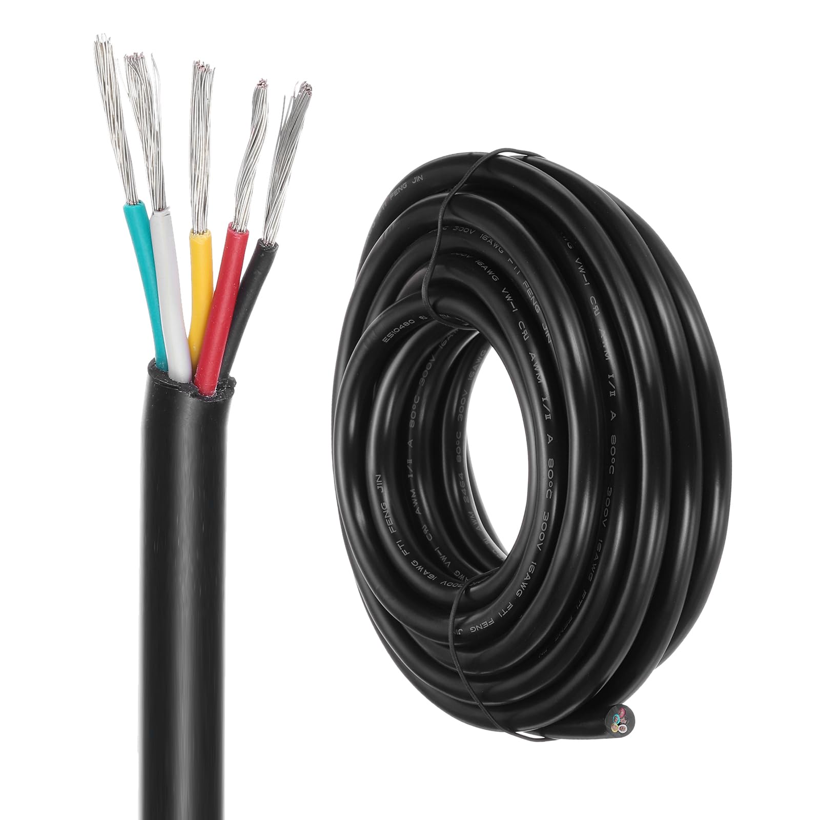 DMiotech 16 Gauge Wire Electrical Wire 5 Conductor, 16 AWG Extension Cable Cord 20 Ft/6 m UL2464 300V Stranded Tinned Copper Wire for LED Lighting Automotive