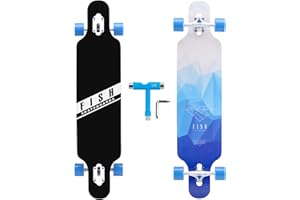 FISH SKATEBOARDS Long Board Skateboard for Adults Teenagers Kids Ages 6-12 Adults Men Women Complete Skateboard Cruiser for Cruising Carving Free-Style and Downhill 41 Includes High-Speed Bearings & T-Tool