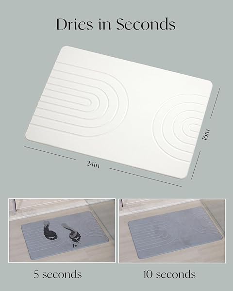 YOULTTAN STONE BATH MAT 24″X16″ – DIATOMACEOUS EARTH SHOWER MAT, QUICK DRY, ANTI-SLIP, MODERN DESIGN WITH BONUS NON-SLIP PAD – PERFECT FOR HOME SAFETY AND STYLE,LIGHT GRAY