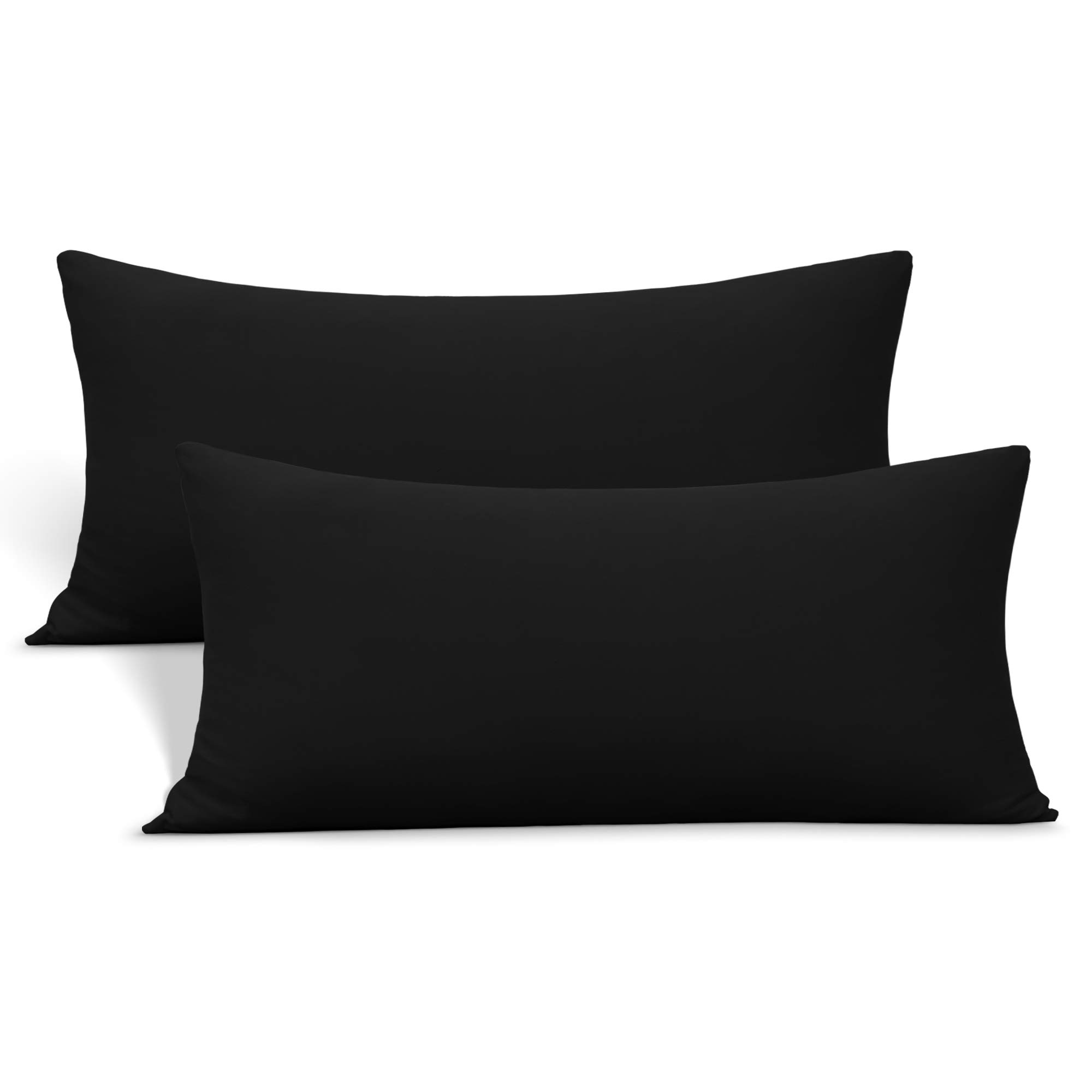 Photo 1 of 2-Pack Stretch Pillow Cases - Jersey Knit & Ultra Soft Envelope Closure Pillowcases T-Shirt Like Microfiber Blend - Suitable for 20x36/20x40 King Size Set of 2, Black