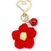 SHTALHST Flower Keychain Crochet Red Flower Bag Charms for Women Handmade Floral Keyring Cute Decor Purse Accessories