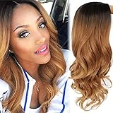 AISI HAIR Long Brown Ombre Wavy Wig Two Tone Curly Big Wavy Wig Heat Resistant Synthetic Honey Blonde Wavy Hair for Women