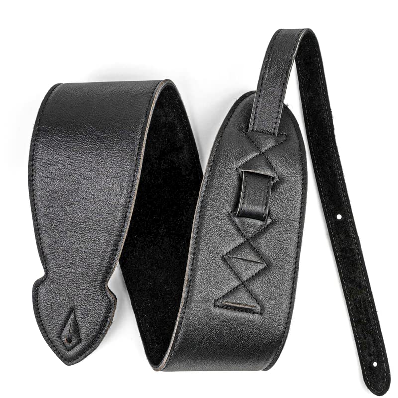 Leathergraft 4 Softy Guitar Strap - Padded with Real Italian Leather with Sponge in Middle - Fully Adjustable Strap - Classic Style - 10 Cm Wide - Black